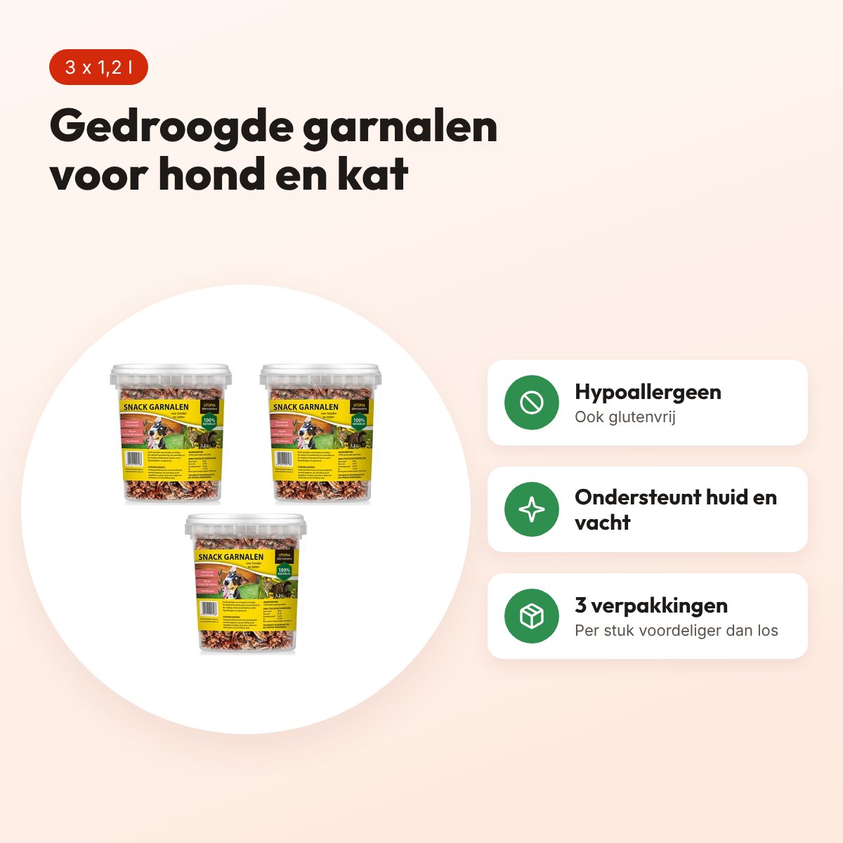 Utopia gedroogde garnalen voor hond en kat 1,2 l – multipack 3 stuks – voordelen