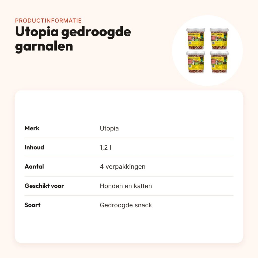 Utopia gedroogde garnalen voor hond en kat 1,2 l – multipack 4 stuks – productinformatie