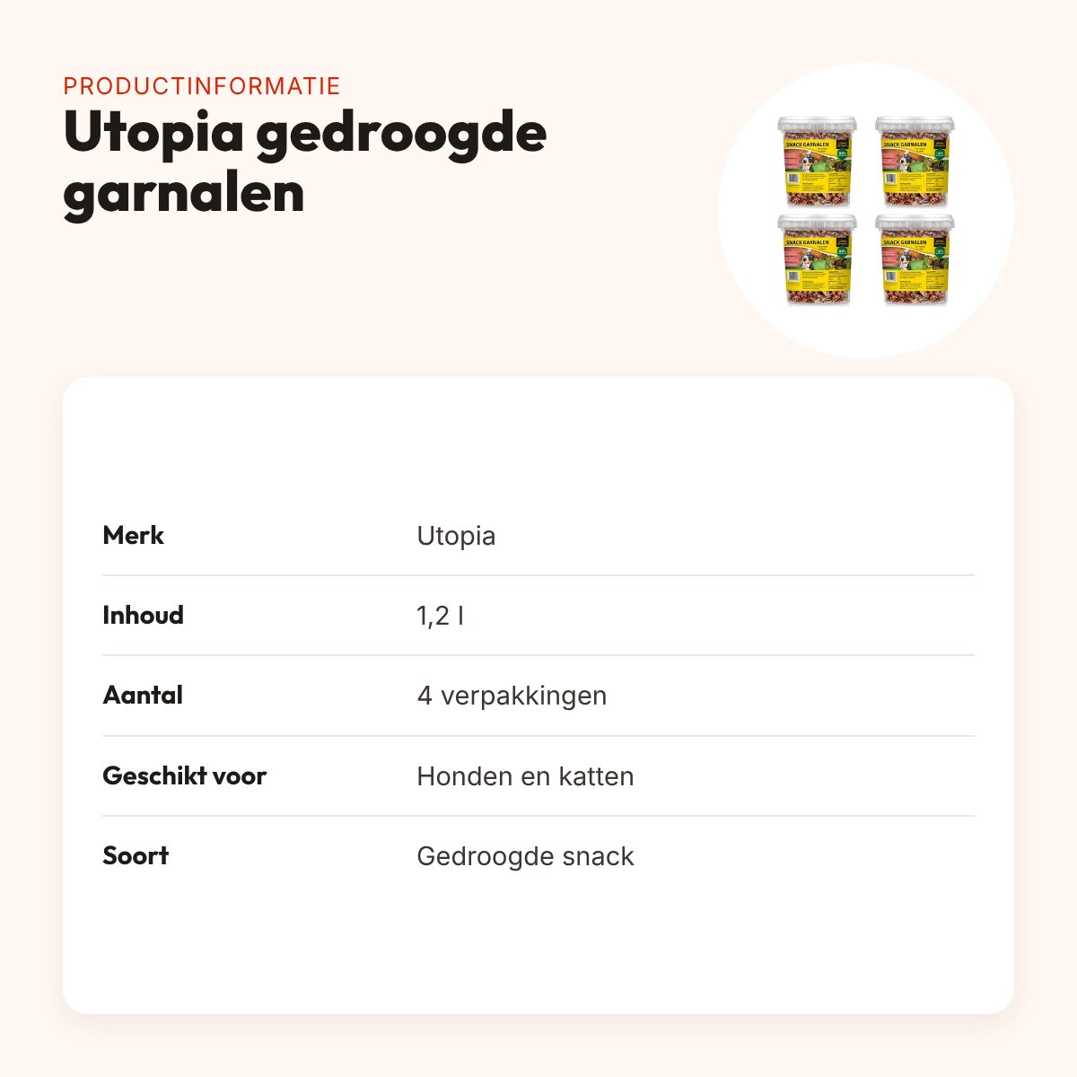 Utopia gedroogde garnalen voor hond en kat 1,2 l – multipack 4 stuks – productinformatie