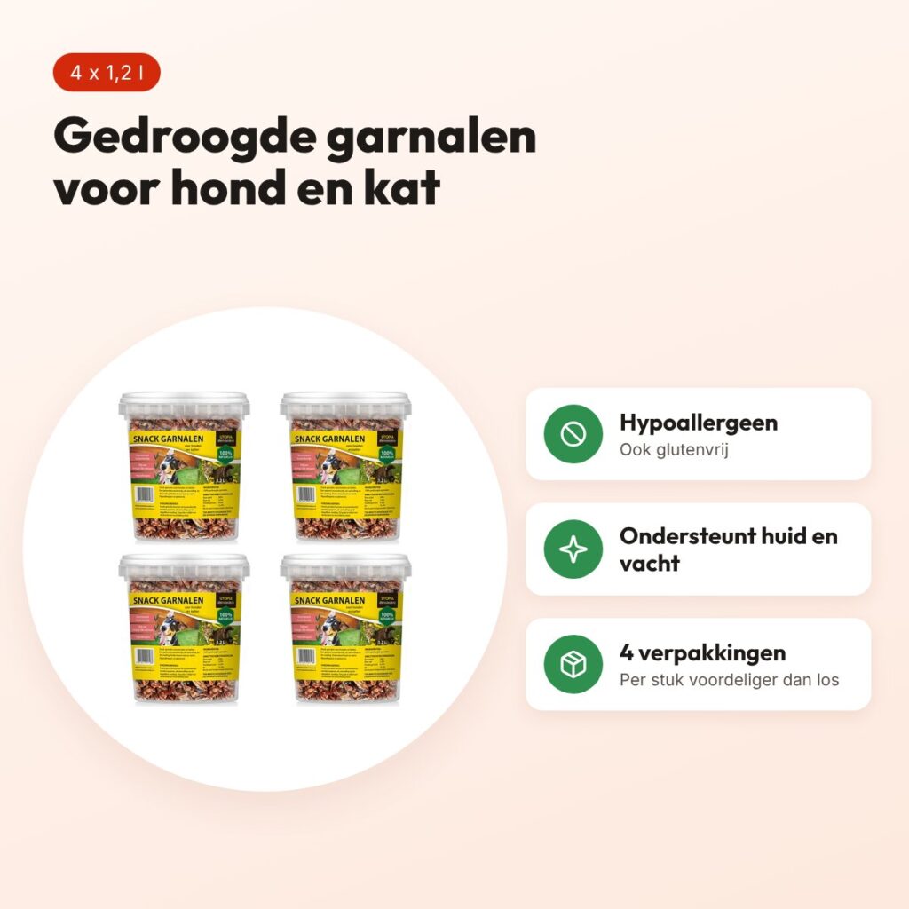 Utopia gedroogde garnalen voor hond en kat 1,2 l – multipack 4 stuks – voordelen