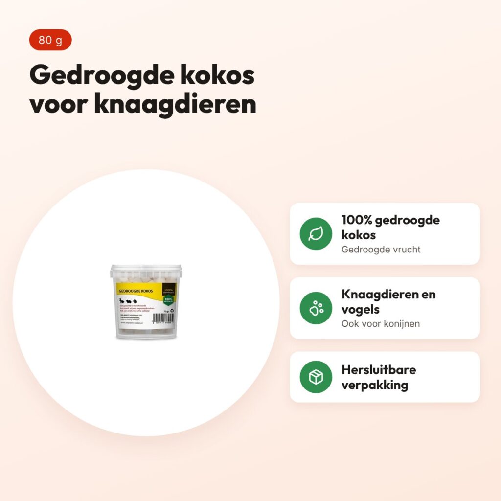 Utopia gedroogde kokos 80 g – fruitsnack voor knaagdieren en vogels – voordelen