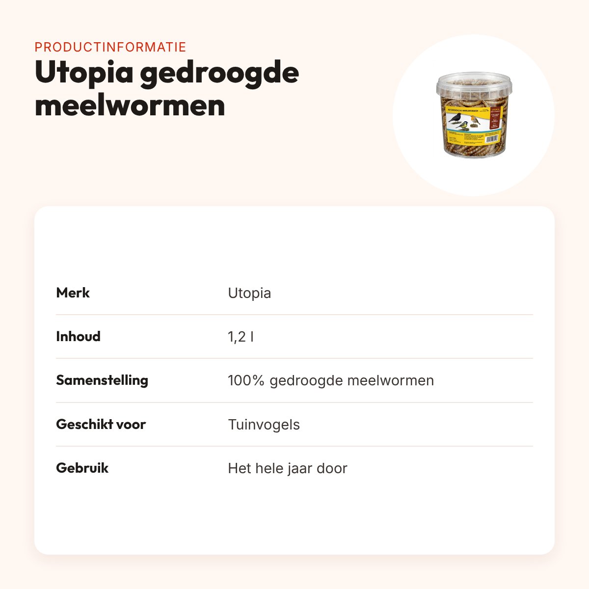 Utopia gedroogde meelwormen 1,2 l – voor tuinvogels, in emmer – productinformatie