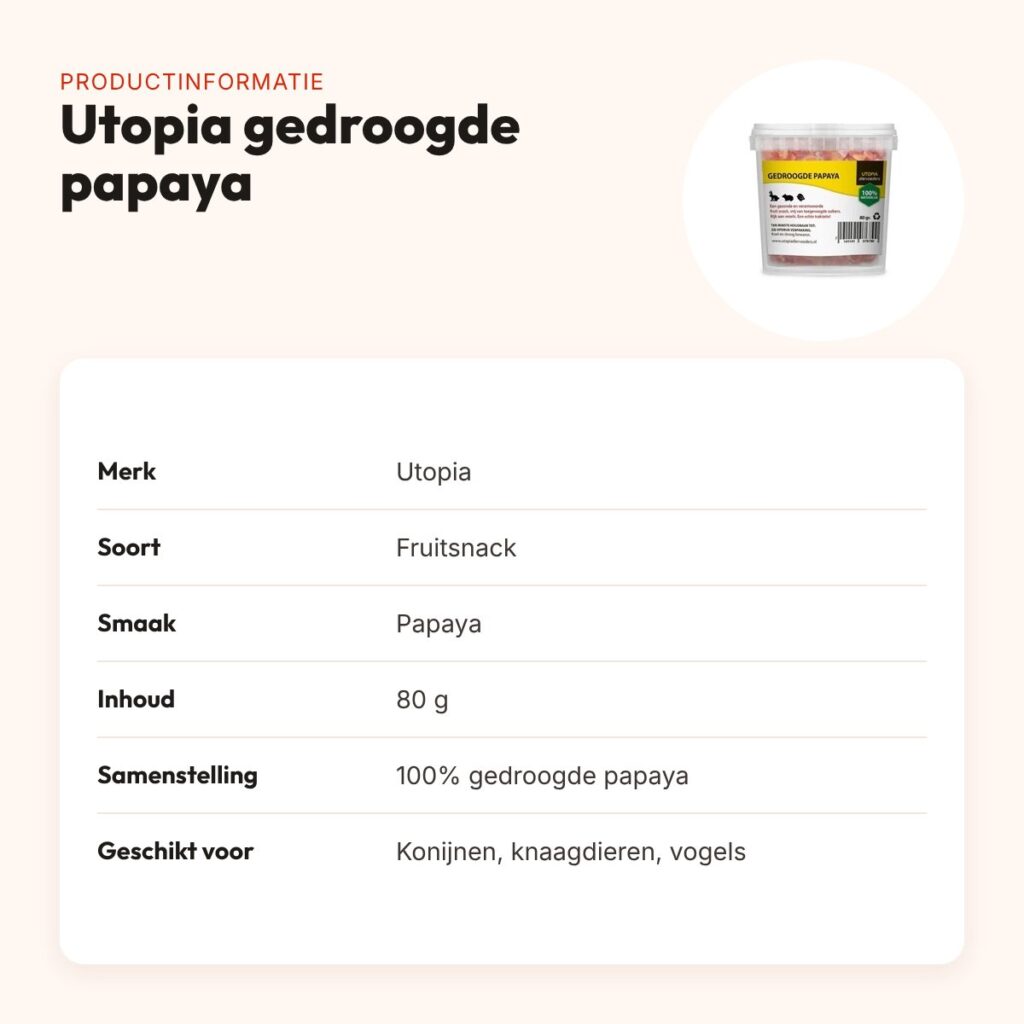 Utopia gedroogde papaya 80 g – fruitsnack voor knaagdieren en vogels – productinformatie