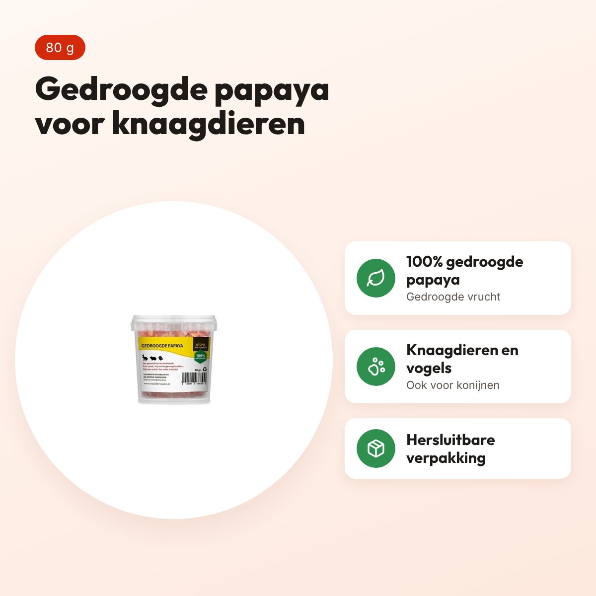 Utopia gedroogde papaya 80 g – fruitsnack voor knaagdieren en vogels – voordelen