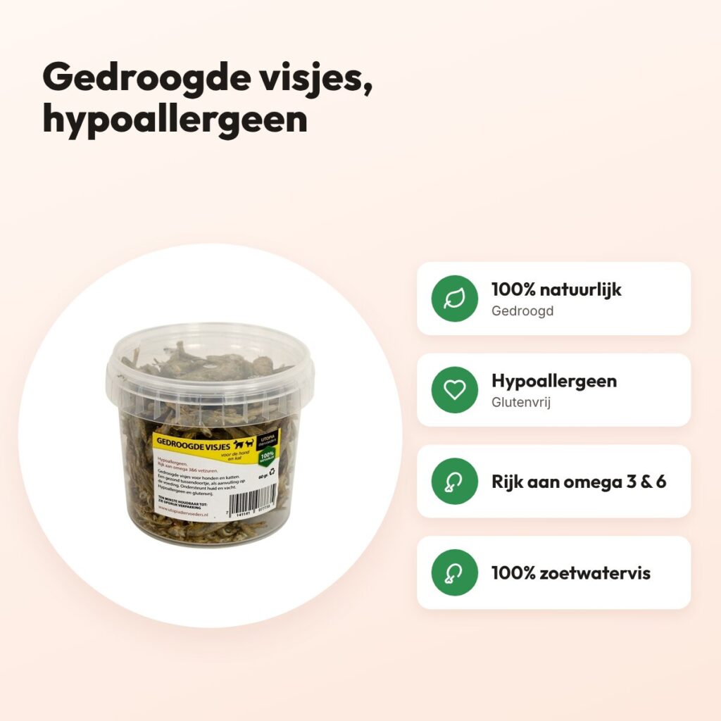 Utopia gedroogde visjes 60 g – hypoallergene snack – voordelen