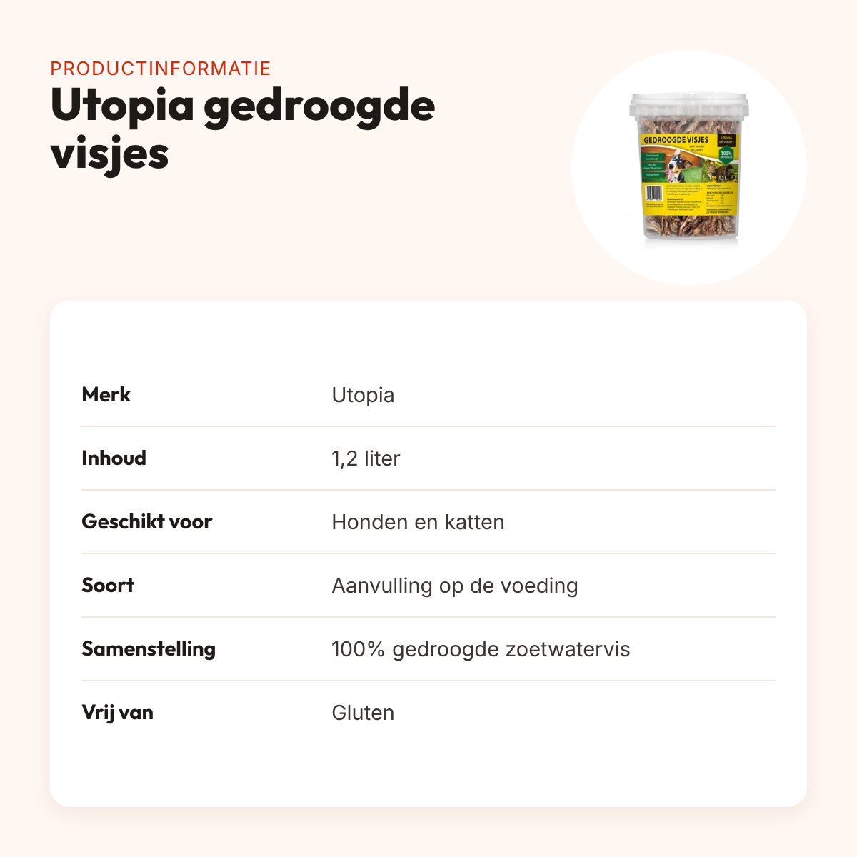 Utopia gedroogde visjes hond en kat 1,2 l – hypoallergeen, glutenvrij – productinformatie
