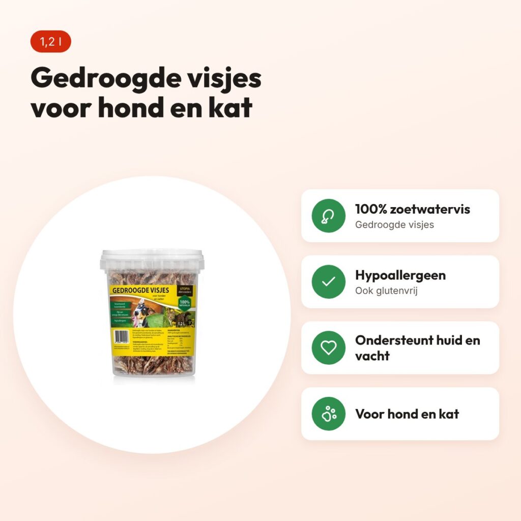 Utopia gedroogde visjes hond en kat 1,2 l – hypoallergeen, glutenvrij – voordelen
