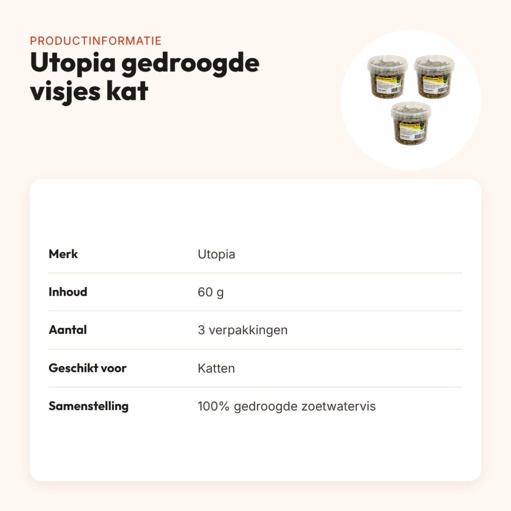 Utopia gedroogde visjes kattensnack 60 g – hypoallergeen, multipack 3 stuks – productinformatie