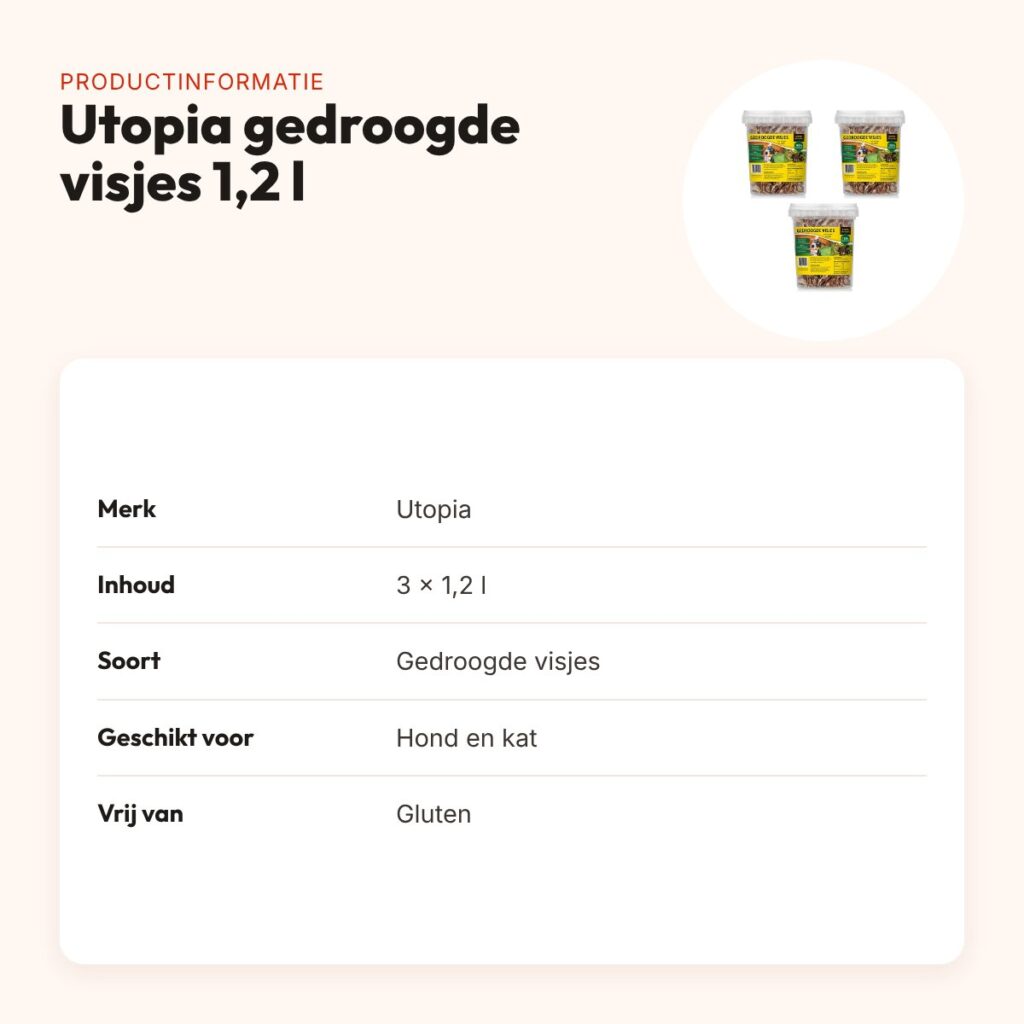 Utopia gedroogde visjes voor hond en kat 1,2 l – multipack 3 stuks – productinformatie