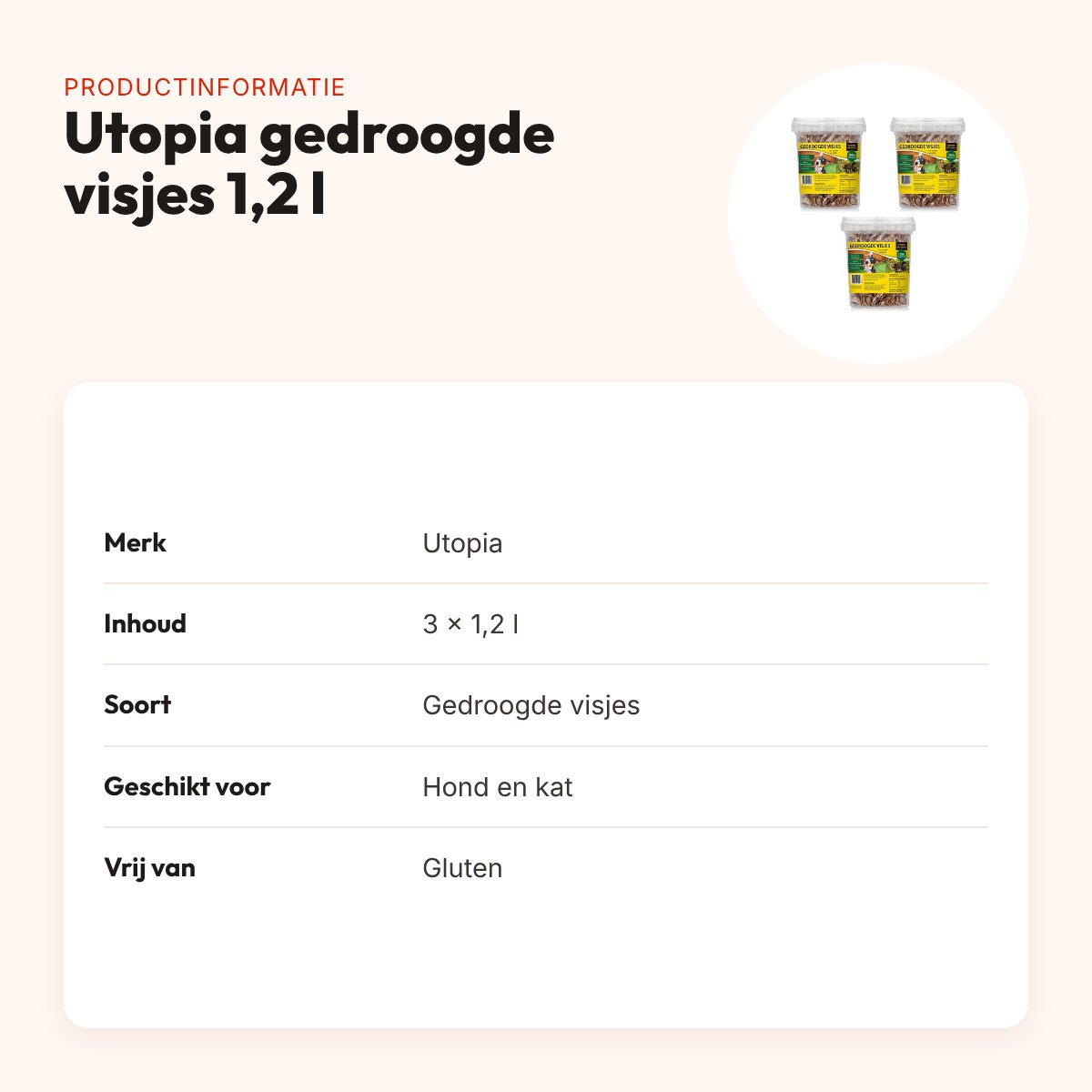 Utopia gedroogde visjes voor hond en kat 1,2 l – multipack 3 stuks – productinformatie