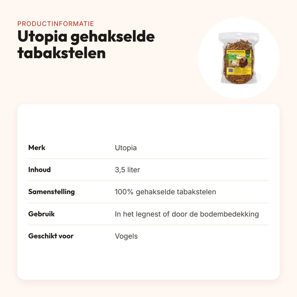 Utopia gehakselde tabakstelen 3,5 liter – tegen bloed- en vederluizen – productinformatie