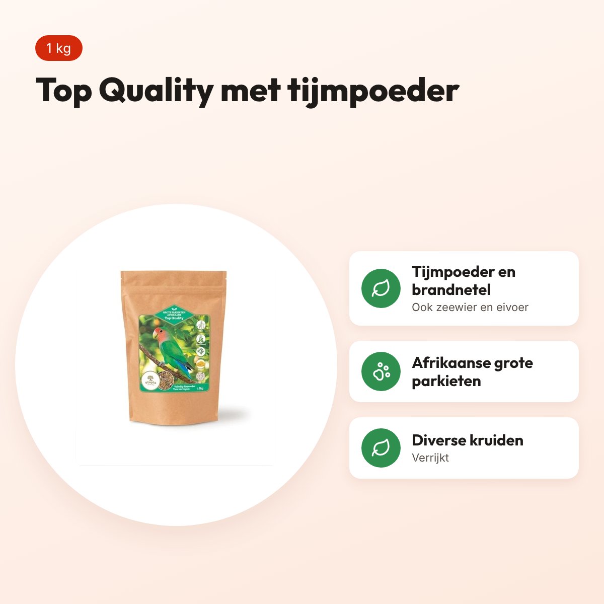 Utopia grote parkieten Afrikaans Top Quality 1 kg – met tijmpoeder – voordelen
