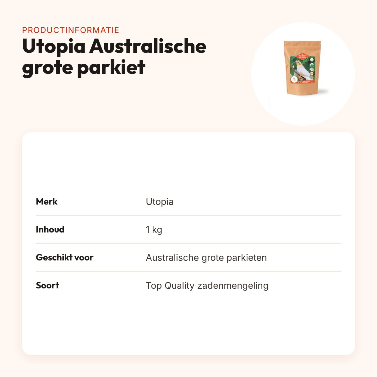 Utopia grote parkieten Australisch Top Quality 1 kg – met tijmpoeder – productinformatie