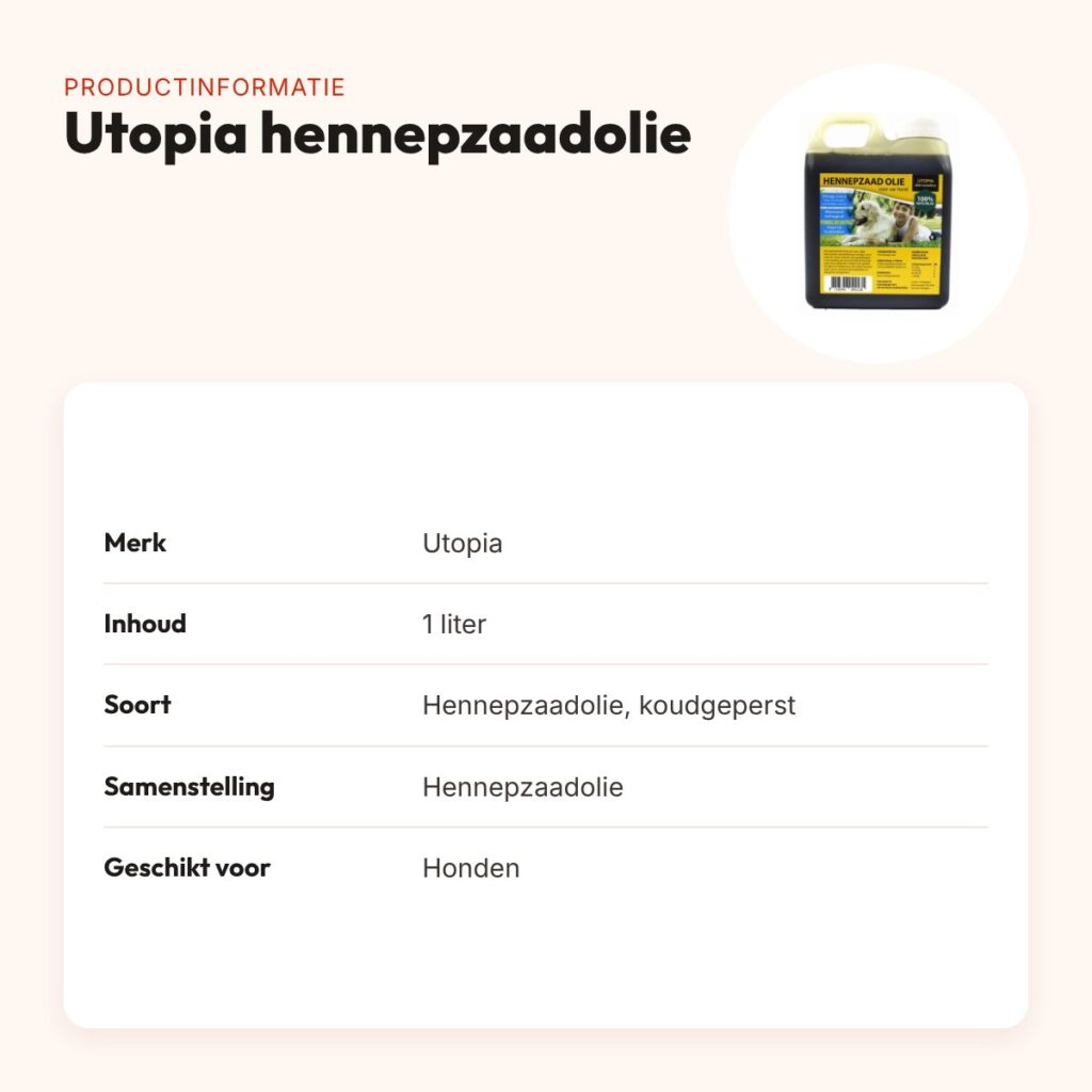 Utopia hennepzaadolie 1 liter – koudgeperst, voor honden – productinformatie
