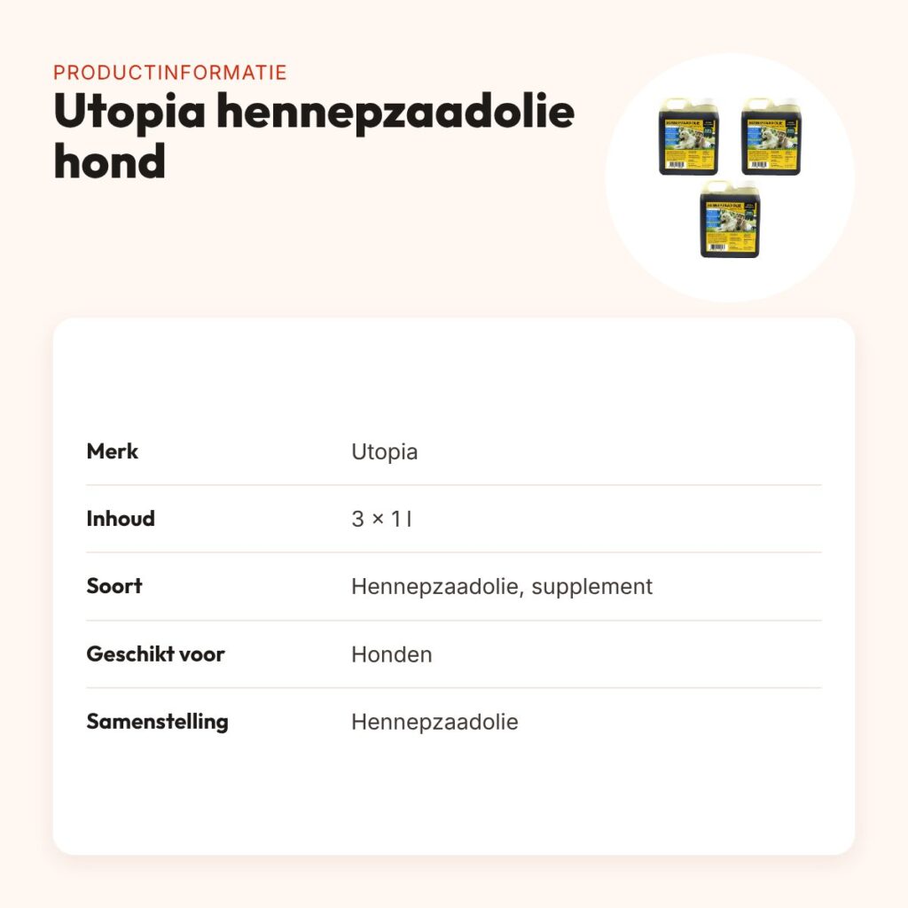 Utopia hennepzaadolie hond 1 l – koudgeperst – multipack 3 stuks – productinformatie