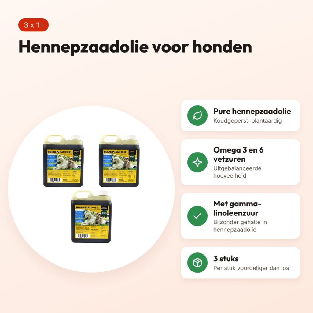 Utopia hennepzaadolie hond 1 l – koudgeperst – multipack 3 stuks – voordelen