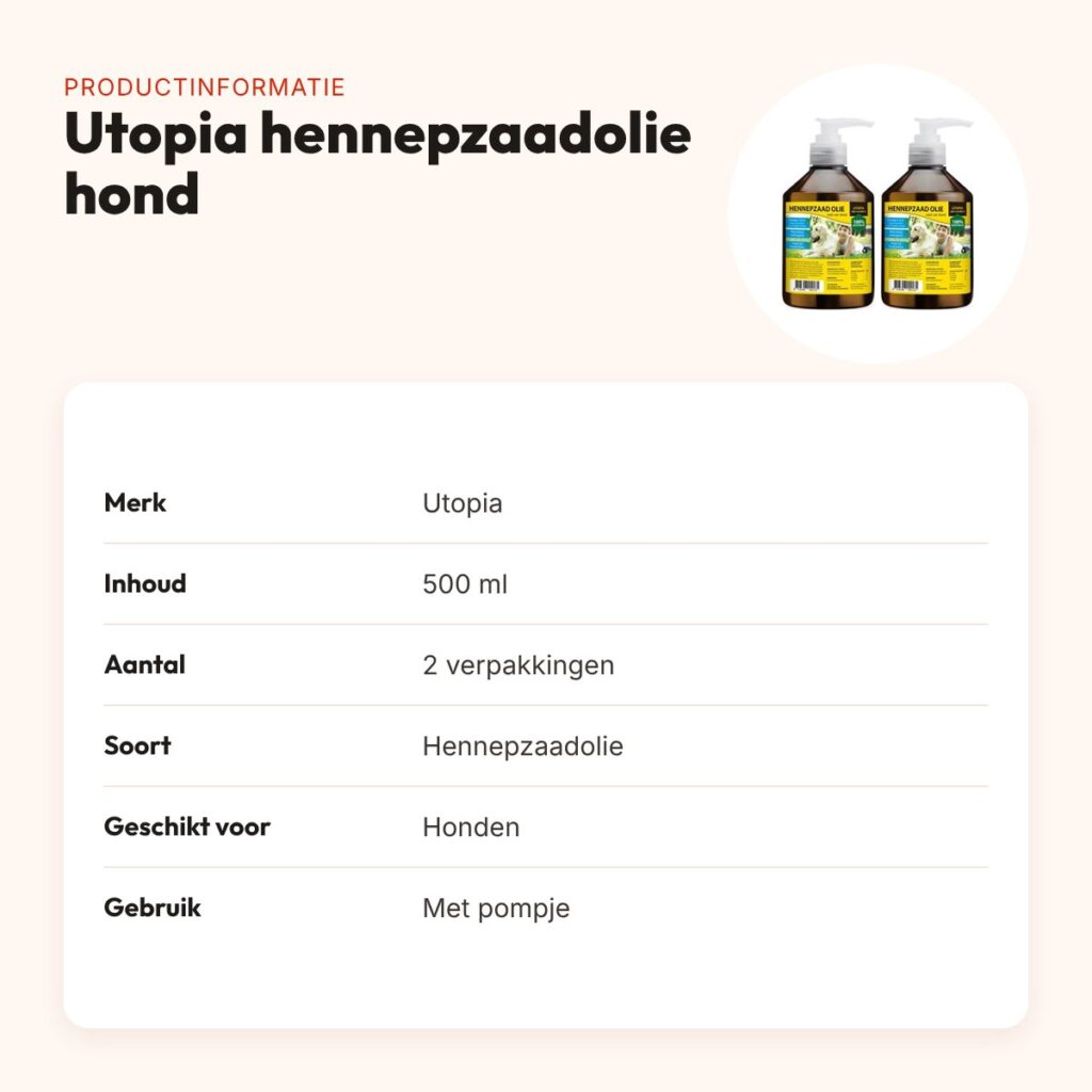 Utopia hennepzaadolie hond 500 ml met pompje – multipack 2 stuks – productinformatie
