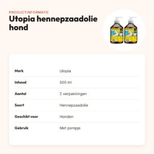 Utopia hennepzaadolie hond 500 ml met pompje – multipack 2 stuks – productinformatie
