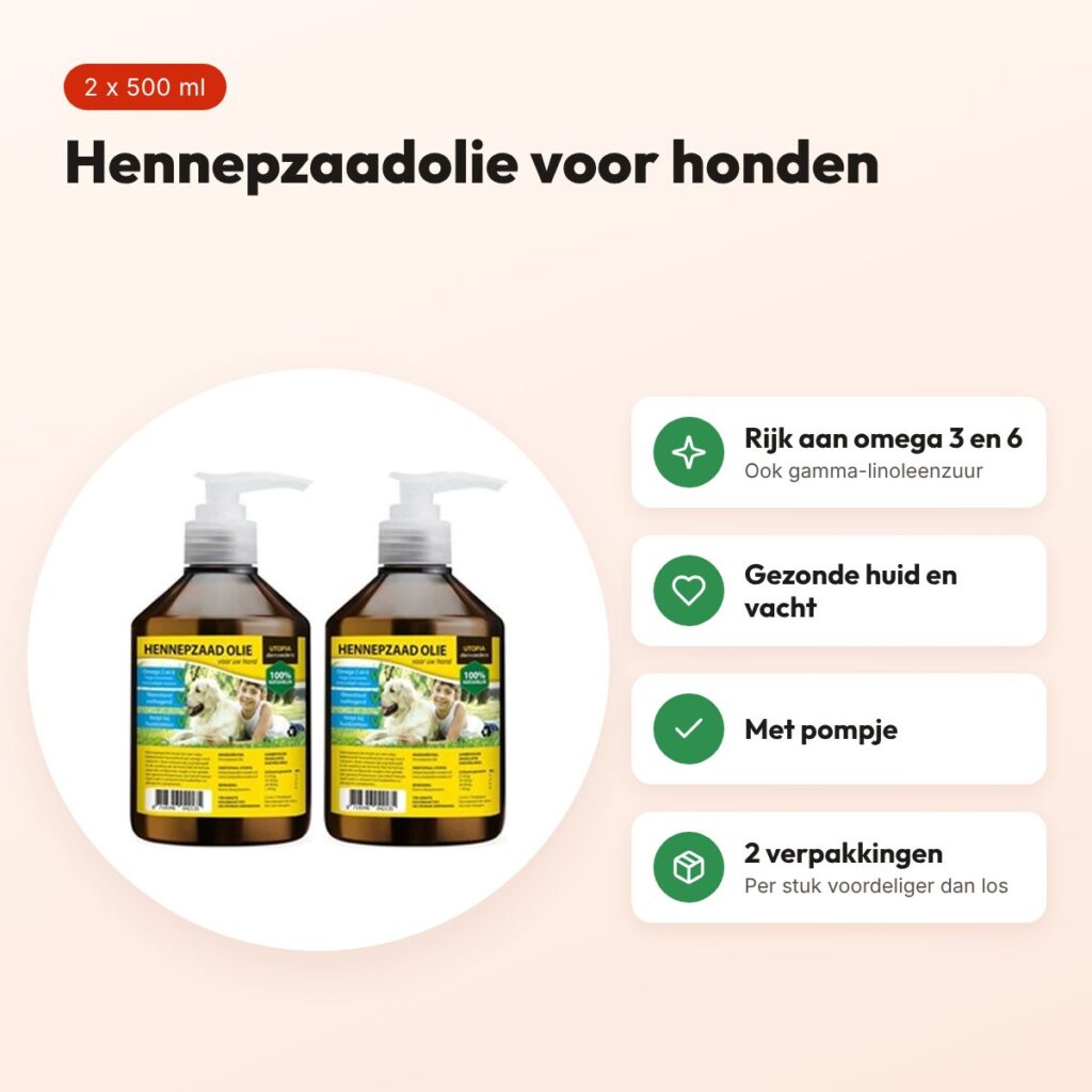 Utopia hennepzaadolie hond 500 ml met pompje – multipack 2 stuks – voordelen
