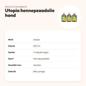 Utopia hennepzaadolie hond 500 ml met pompje – multipack 3 stuks – productinformatie