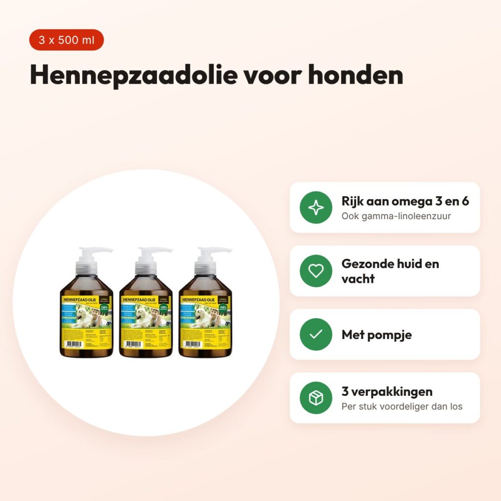 Utopia hennepzaadolie hond 500 ml met pompje – multipack 3 stuks – voordelen
