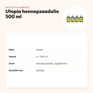 Utopia hennepzaadolie hond 500 ml met pompje – multipack 4 stuks – productinformatie