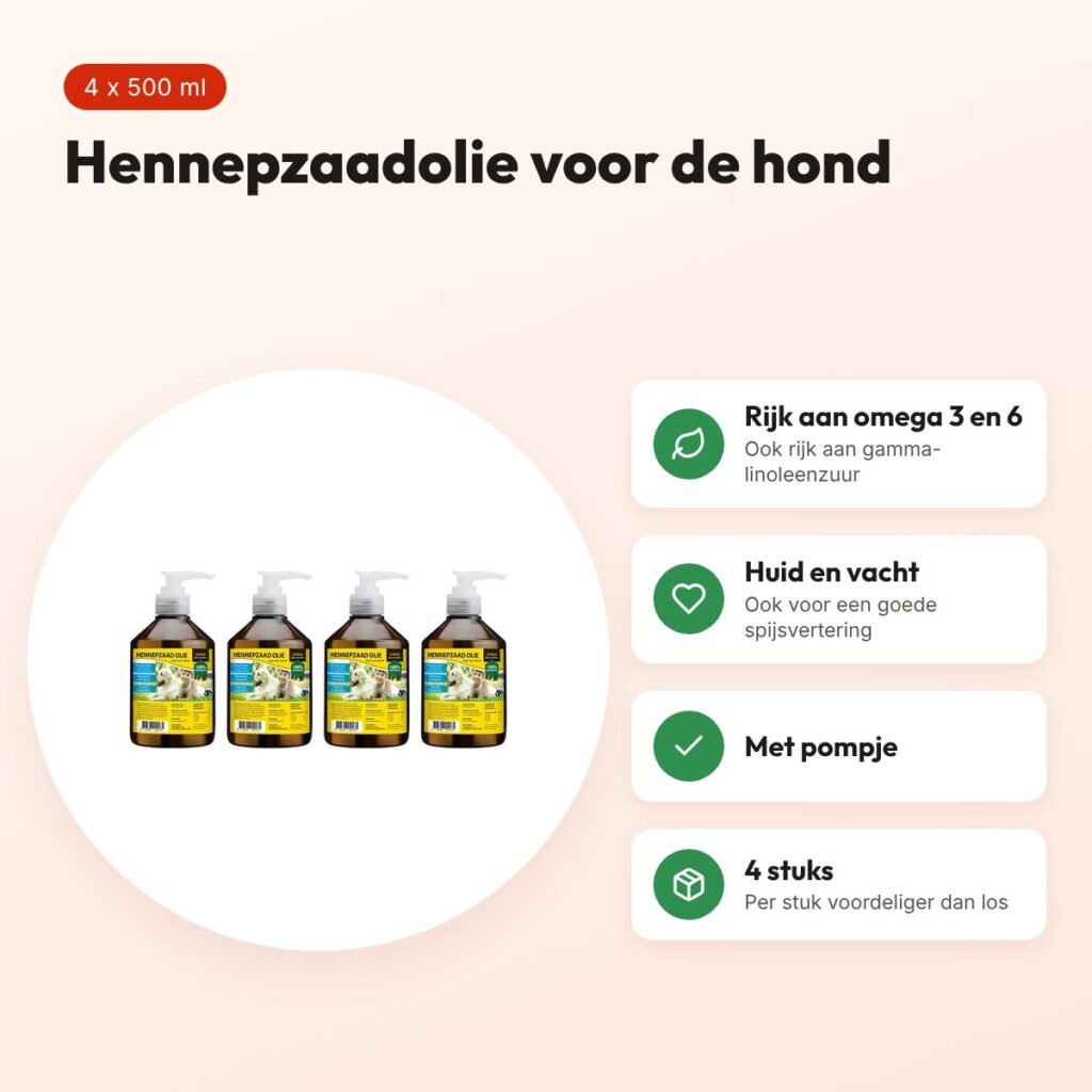 Utopia hennepzaadolie hond 500 ml met pompje – multipack 4 stuks – voordelen