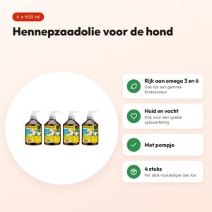 Utopia hennepzaadolie hond 500 ml met pompje – multipack 4 stuks – voordelen