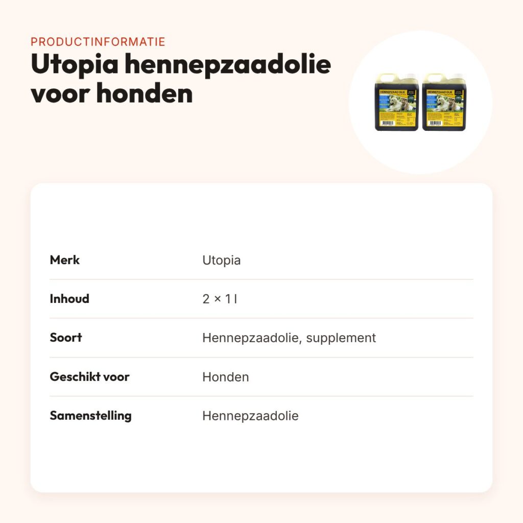 Utopia hennepzaadolie voor honden 1 l – multipack 2 stuks – productinformatie