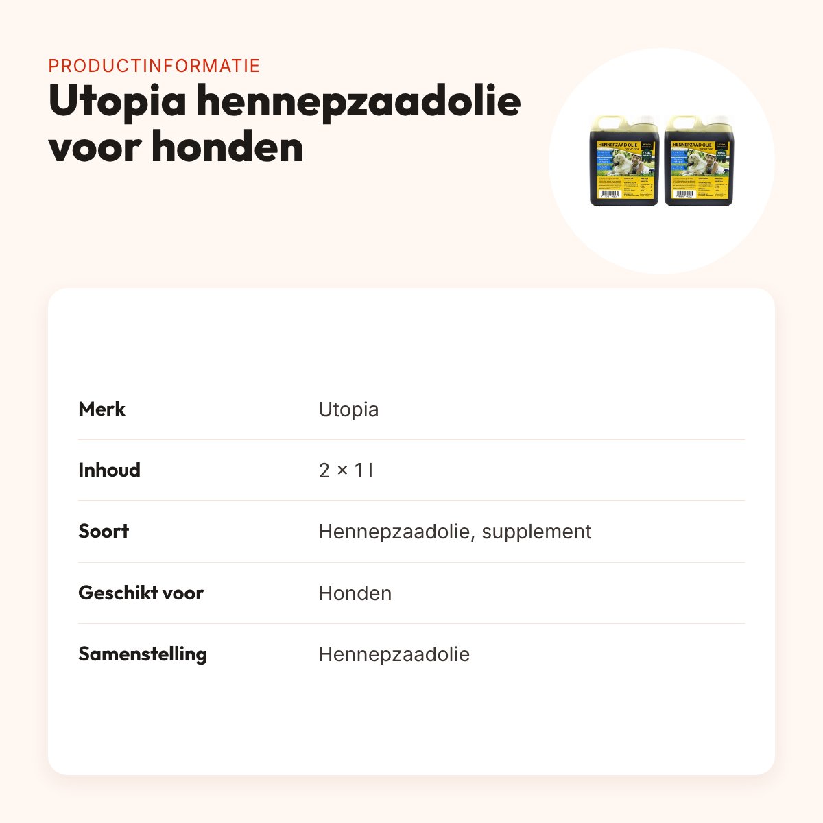 Utopia hennepzaadolie voor honden 1 l – multipack 2 stuks – productinformatie