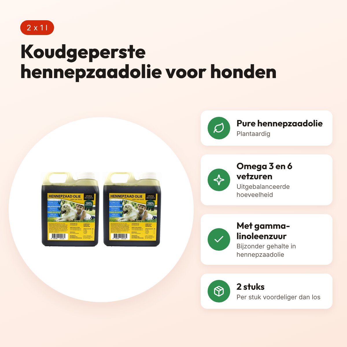 Utopia hennepzaadolie voor honden 1 l – multipack 2 stuks – voordelen