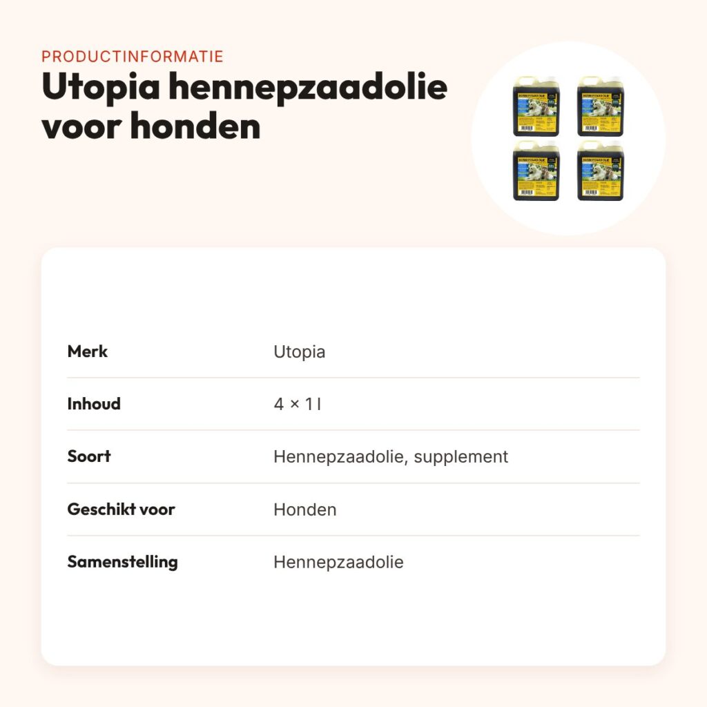Utopia hennepzaadolie voor honden 1 l – multipack 4 stuks – productinformatie