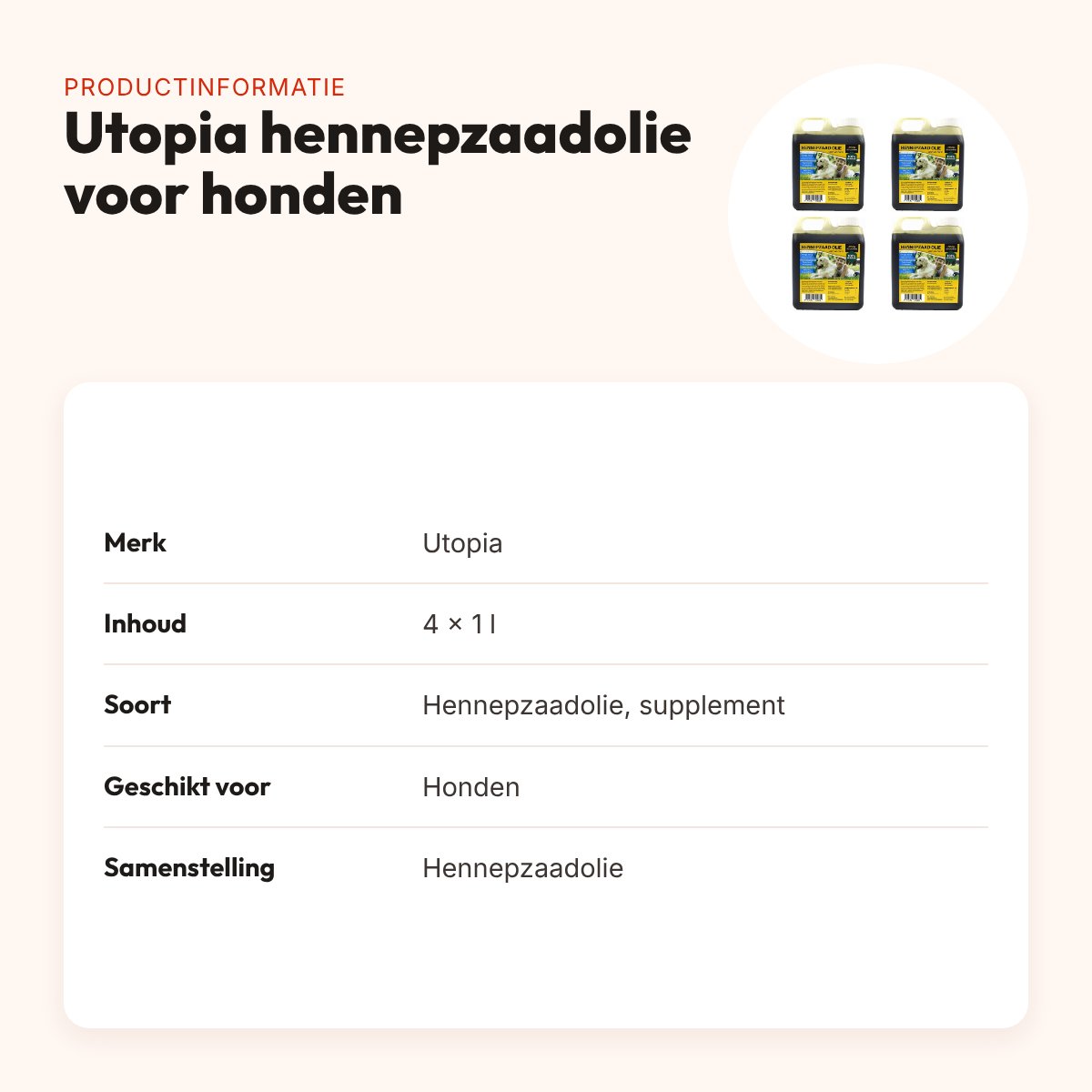 Utopia hennepzaadolie voor honden 1 l – multipack 4 stuks – productinformatie
