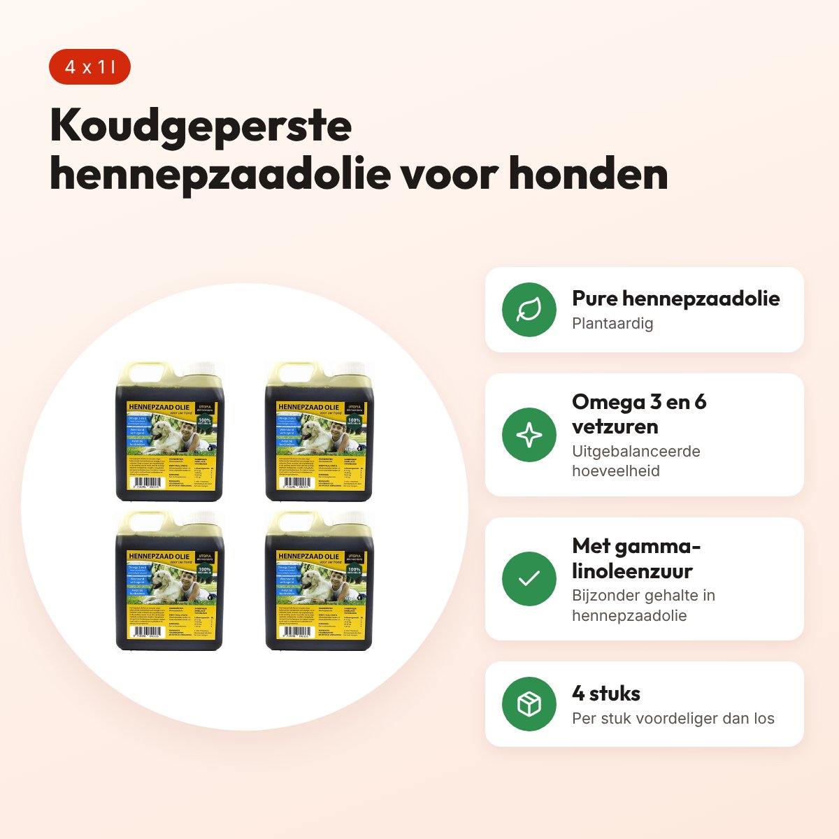 Utopia hennepzaadolie voor honden 1 l – multipack 4 stuks – voordelen