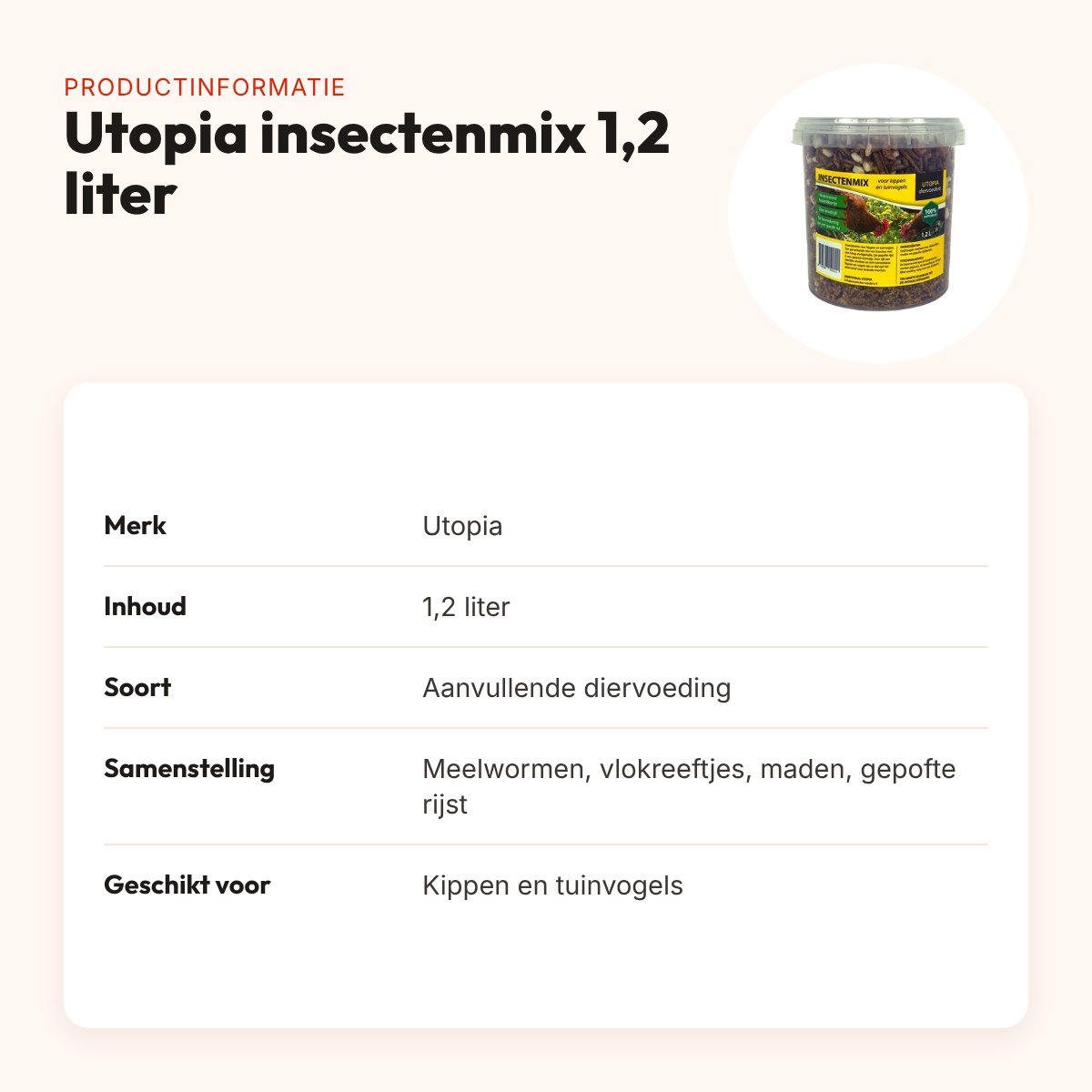Utopia insectenmix 1,2 liter – dierlijke eiwitten voor kippen en tuinvogels – productinformatie