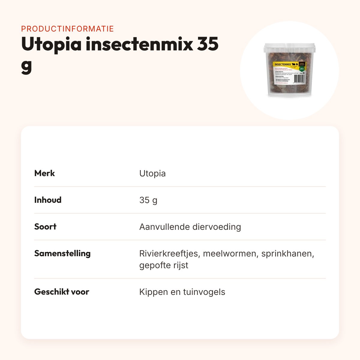 Utopia insectenmix 35 g – hoog eiwit voor kippen en tuinvogels – productinformatie
