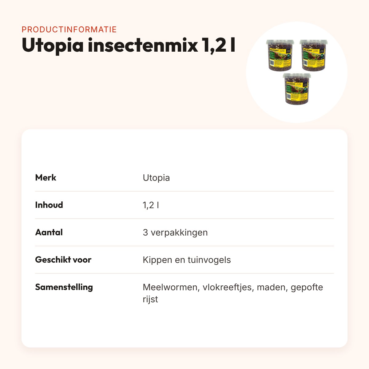 Utopia insectenmix kippen en tuinvogels 1,2 l – multipack 3 stuks – productinformatie
