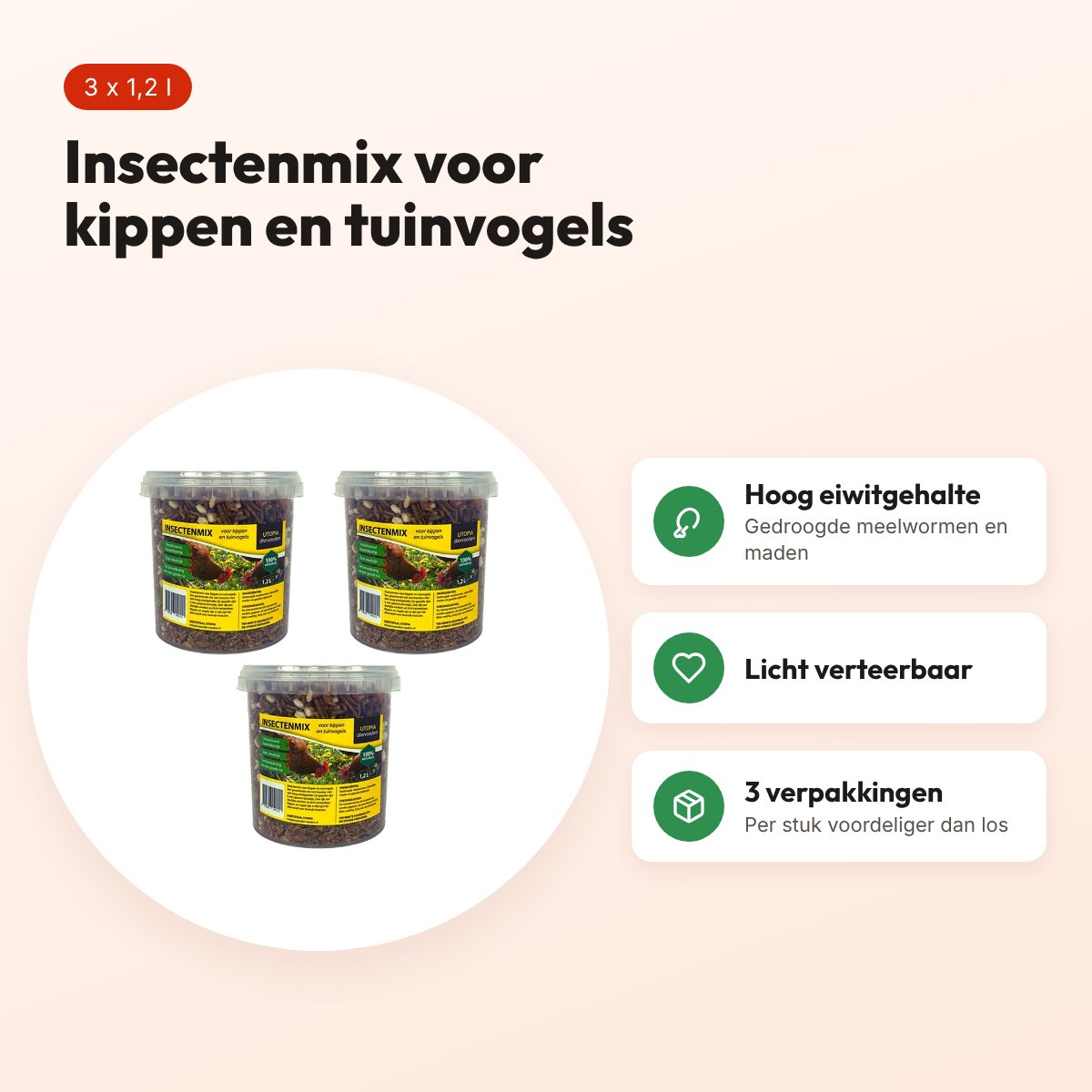 Utopia insectenmix kippen en tuinvogels 1,2 l – multipack 3 stuks – voordelen