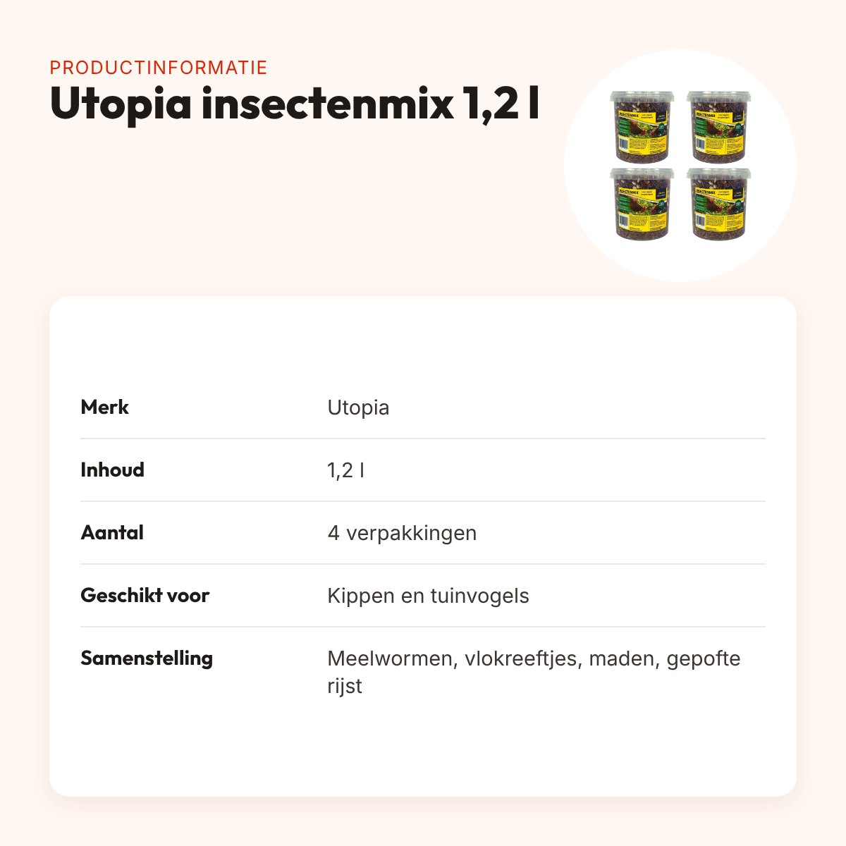 Utopia insectenmix kippen en tuinvogels 1,2 l – multipack 4 stuks – productinformatie