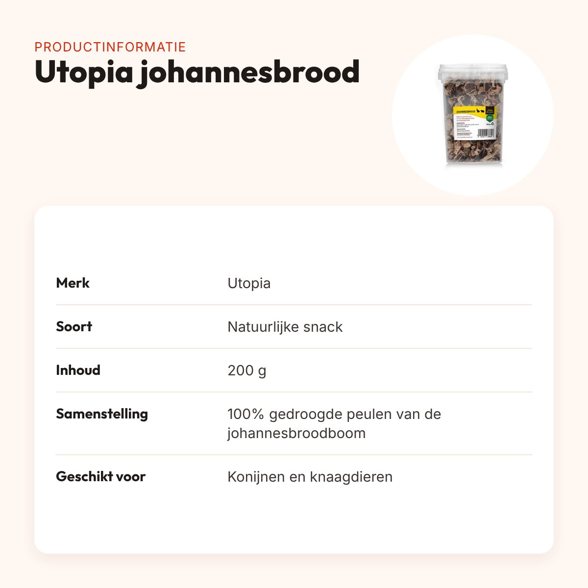 Utopia johannesbrood 200 g – natuurlijke snack voor konijnen en knaagdieren – productinformatie