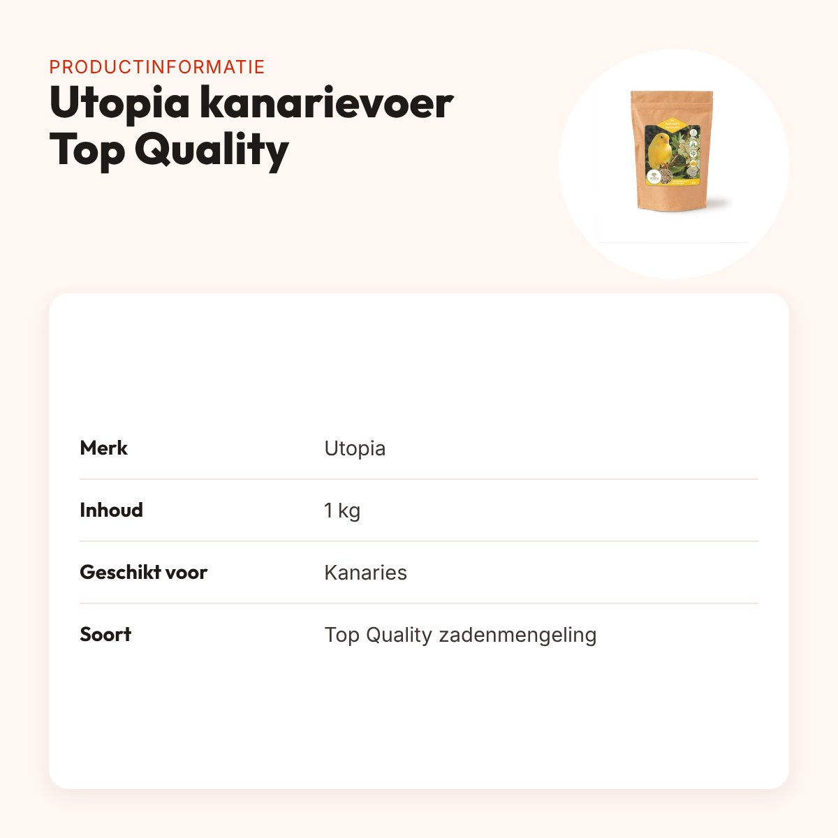 Utopia kanarievoer Top Quality 1 kg – met tijmpoeder – productinformatie
