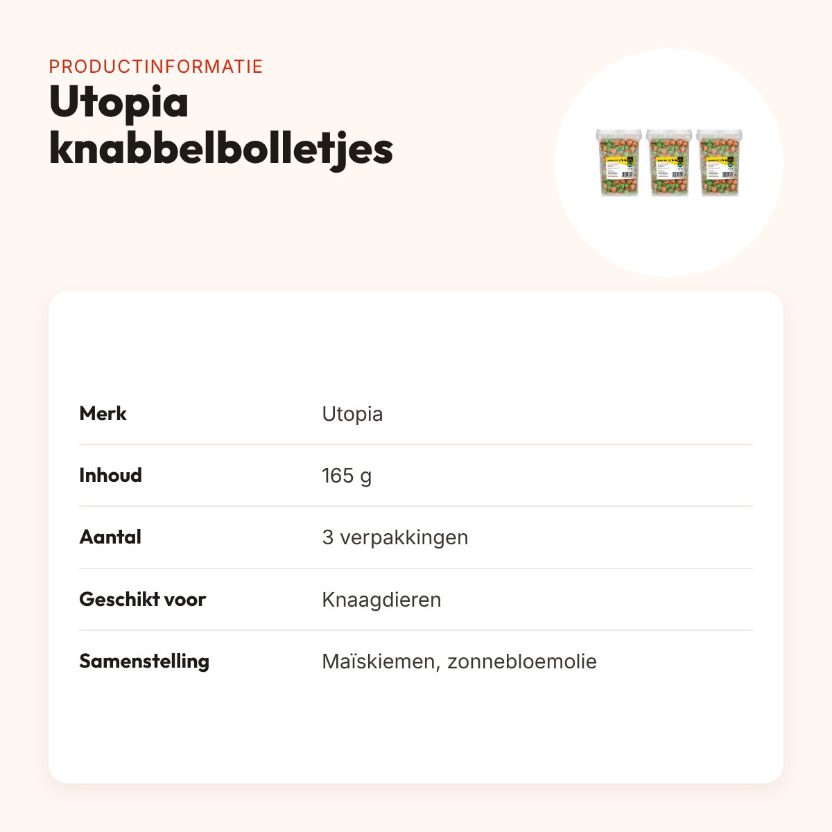 Utopia knabbelbolletjes knaagdieren 165 g – plantaardig, multipack 3 stuks – productinformatie
