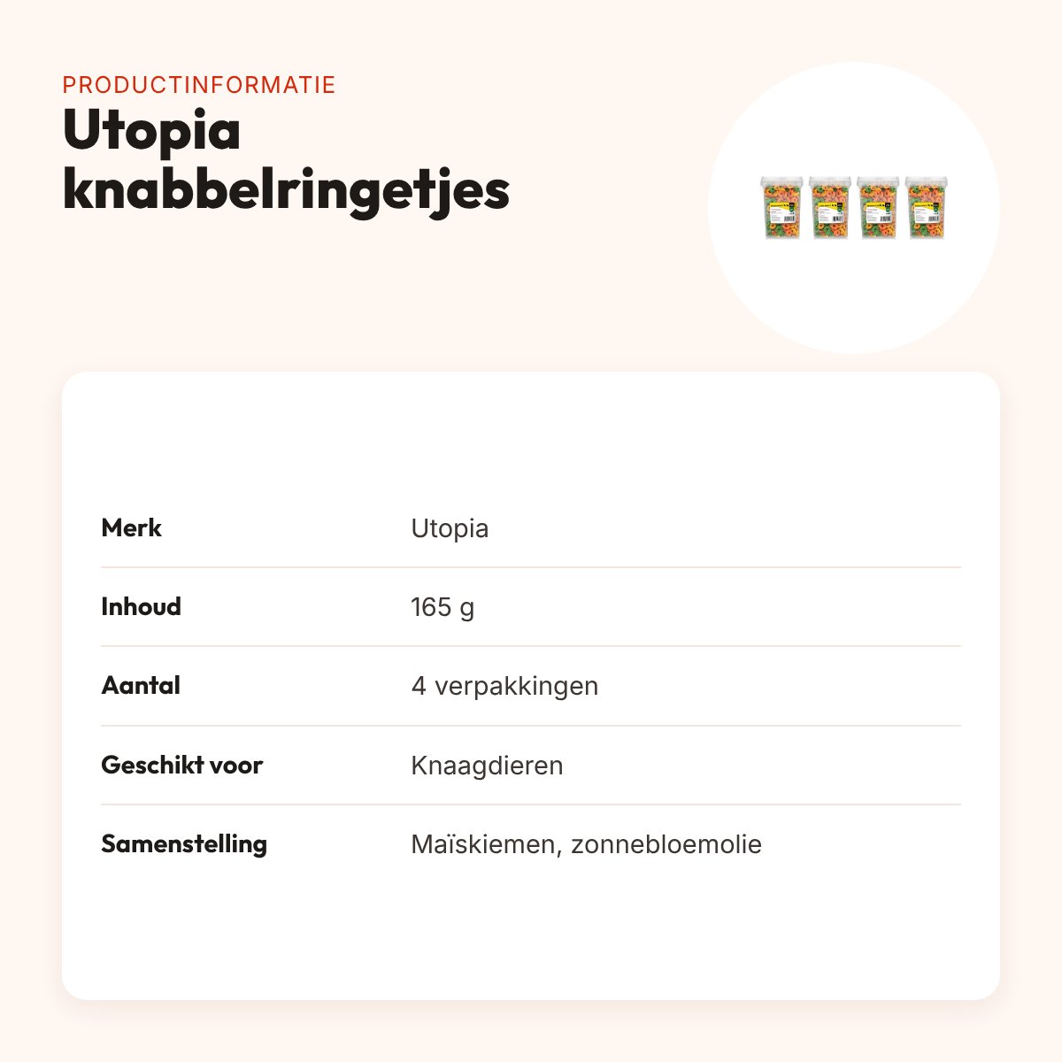 Utopia knabbelringetjes knaagdieren 165 g – plantaardig, multipack 4 stuks – productinformatie