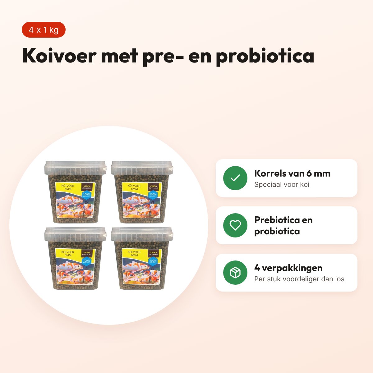 Utopia koivoer 6 mm met probiotica 1 kg – multipack 4 stuks – voordelen
