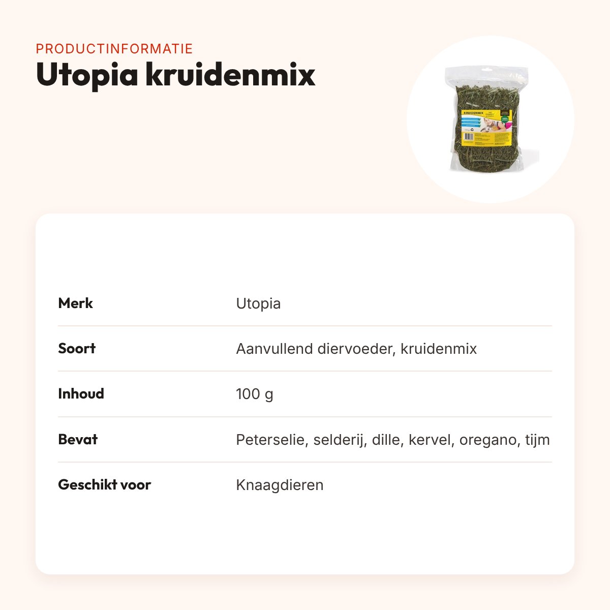 Utopia kruidenmix 100 g – aanvullend diervoeder voor knaagdieren – productinformatie
