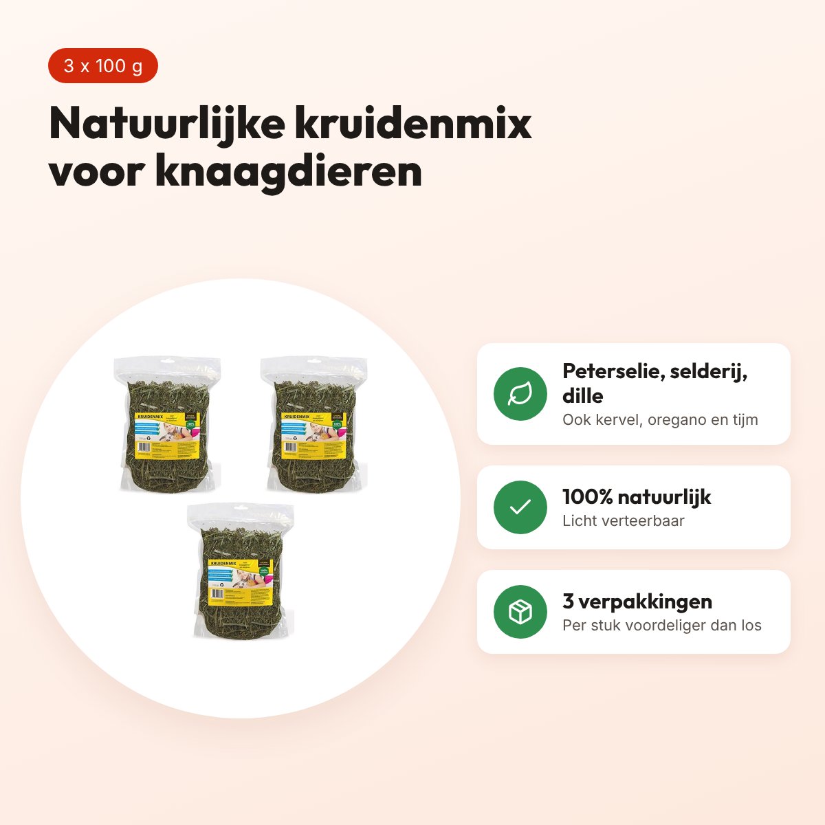 Utopia kruidenmix knaagdieren 100 g – peterselie, dille – multipack 3 stuks – voordelen
