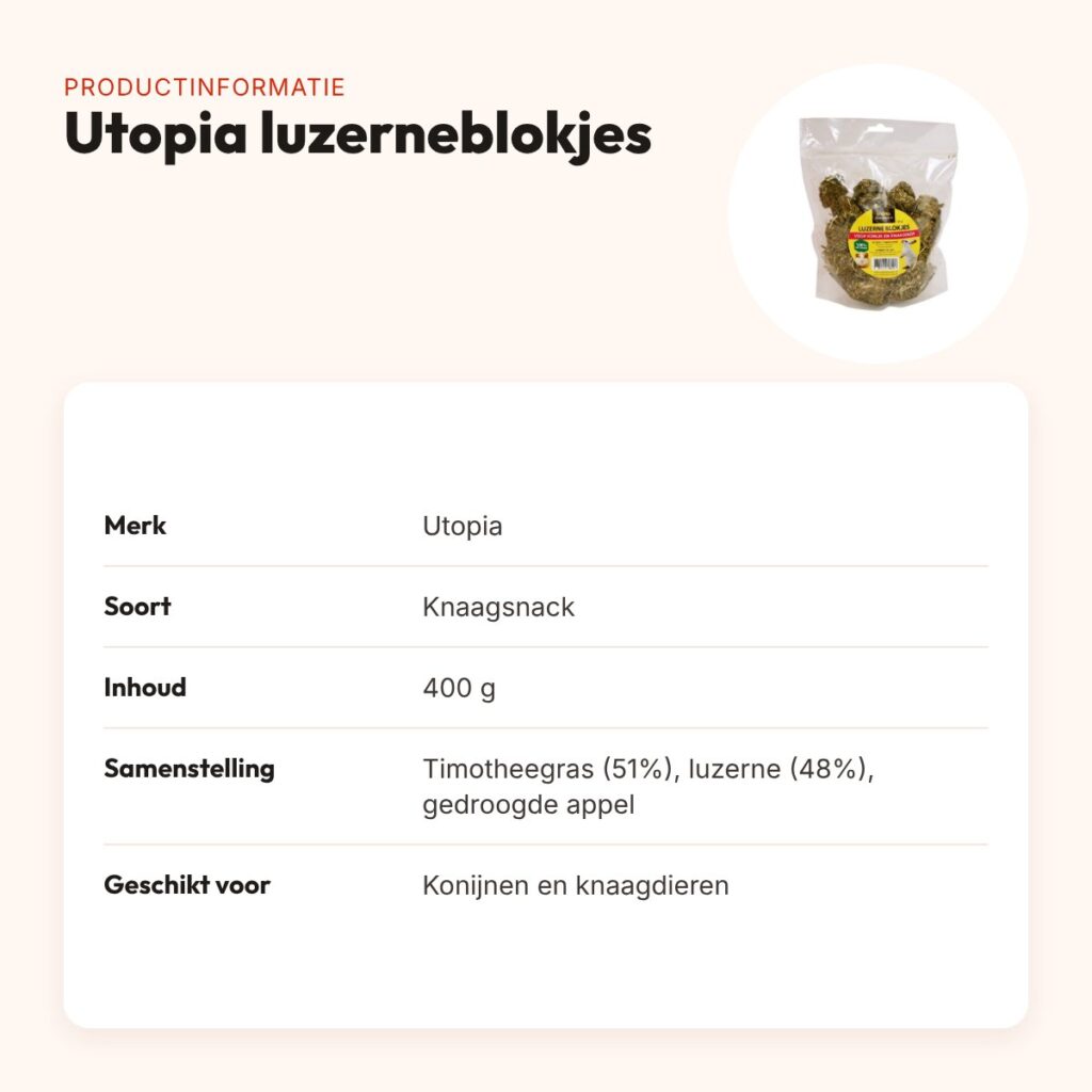 Utopia luzerneblokjes 400 g – knaagsnack voor konijnen en knaagdieren – productinformatie