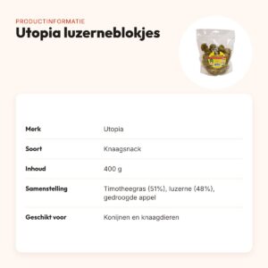 Utopia luzerneblokjes 400 g – knaagsnack voor konijnen en knaagdieren – productinformatie