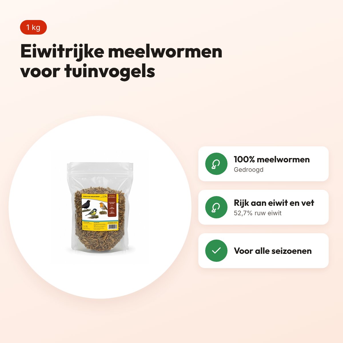 Utopia meelwormen voor tuinvogels 1 kg – gedroogd – voordelen