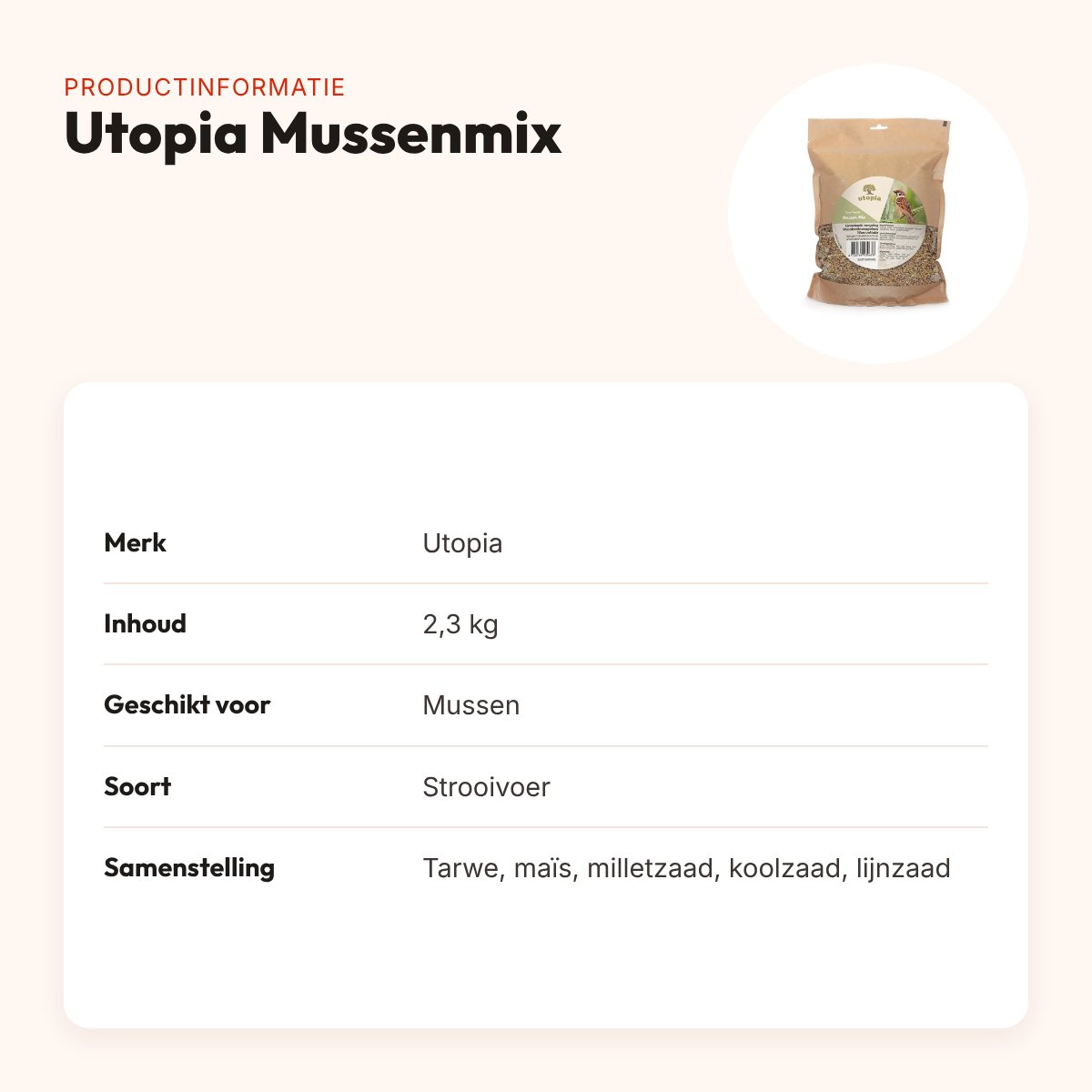 Utopia Mussenmix strooivoer 2,3 kg – luxe tuinvogelvoer voor mussen – productinformatie